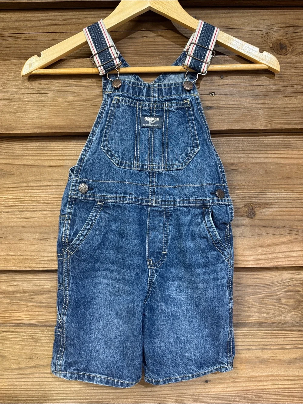OshKosh B'gosh Denim Short Overalls with Striped Straps